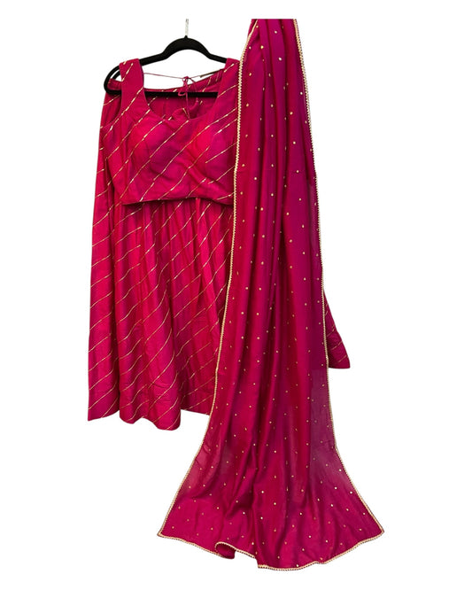 Fuchsia / Magenta - Dupion Silk Lehenga Set - Garba / Dandia , Mehndi / Sangeet / Weddings - Size UK 12 (38" Bust) Adjustable to Size 14 - UK Stock - 24h Dispatch - AF2506 09TY25 - Prachy Creations