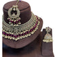Fuchsia / Magenta - Large Size Antique Gold Finish Necklace Set with Earrings & Tika Head piece - GGA07 KT 0525 - Prachy Creations