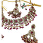 Fuchsia / Magenta Pink - Large Size Antique Gold Finish Necklace Set with Earrings & Head Piece - Bollywood - AE2513 08KK25 - Prachy Creations
