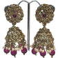 Fuchsia Magenta Pink - Large Size Antique Gold Finish Necklace Set with Earrings - JIG49 11H24 - Prachy Creations