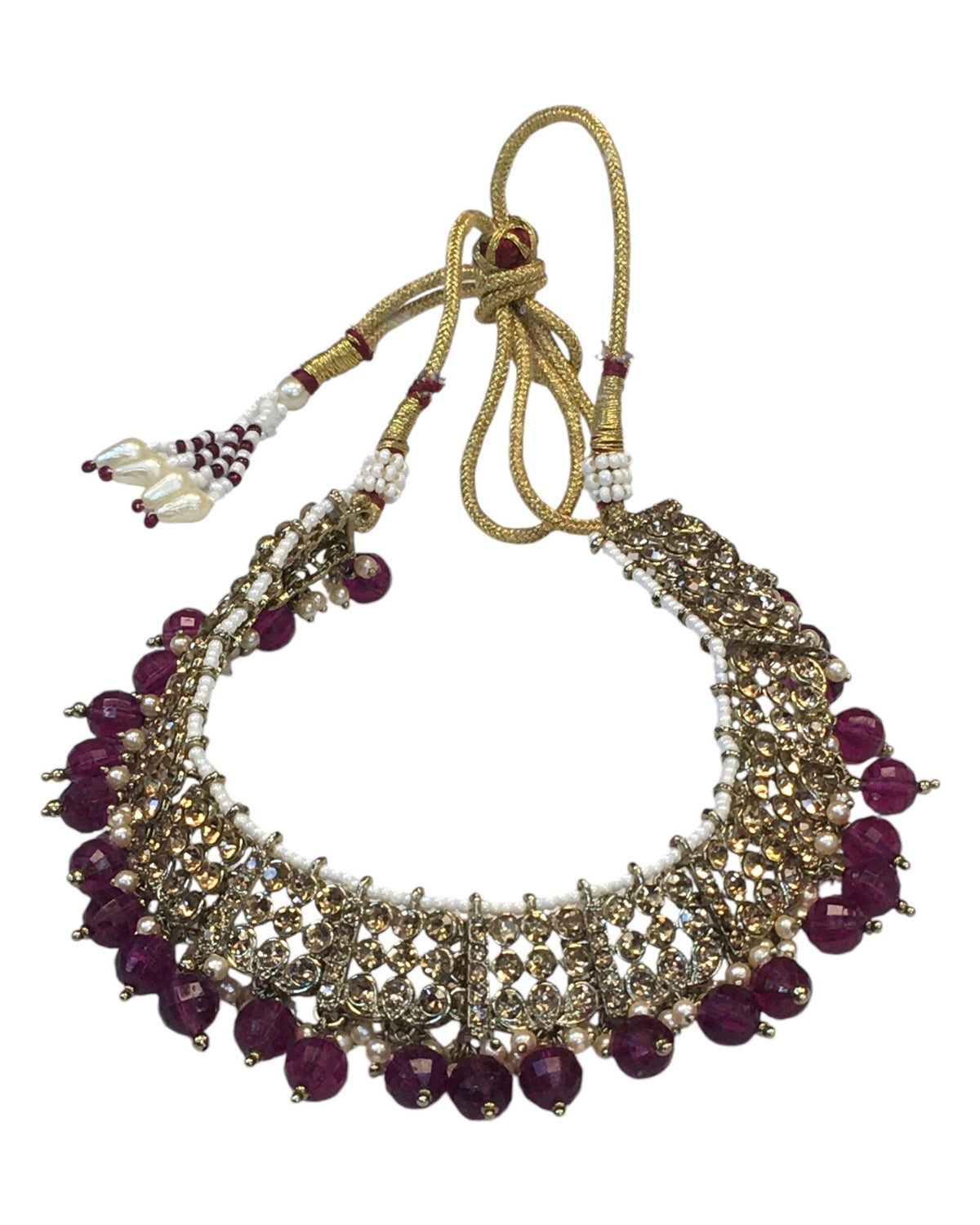 Fuchsia Magenta Pink - Large Size Antique Gold Finish Necklace Set with Earrings - JIG49 11H24 - Prachy Creations