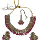 Fuchsia Magenta Pink - Medium Size Antique Gold Finish Necklace Set with Earrings - PRI1786 11H24 - Prachy Creations