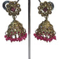 Fuchsia Magenta Pink - Medium Size Antique Gold Finish Necklace Set with Earrings - PRI1786 11H24 - Prachy Creations