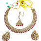 Fuchsia / Magenta Pink - Medium Size Antique Gold Finish Necklace Set with Earrings & Tika Head piece - SAJ03 08C25 - Prachy Creations
