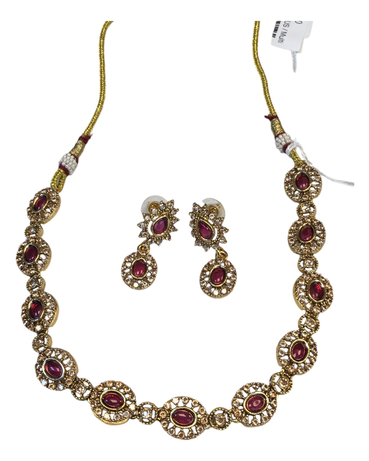 Fuchsia / Magenta Pink - Small Size Gold Finish Necklace Set with Earrings - SB1124 11A24 - Prachy Creations