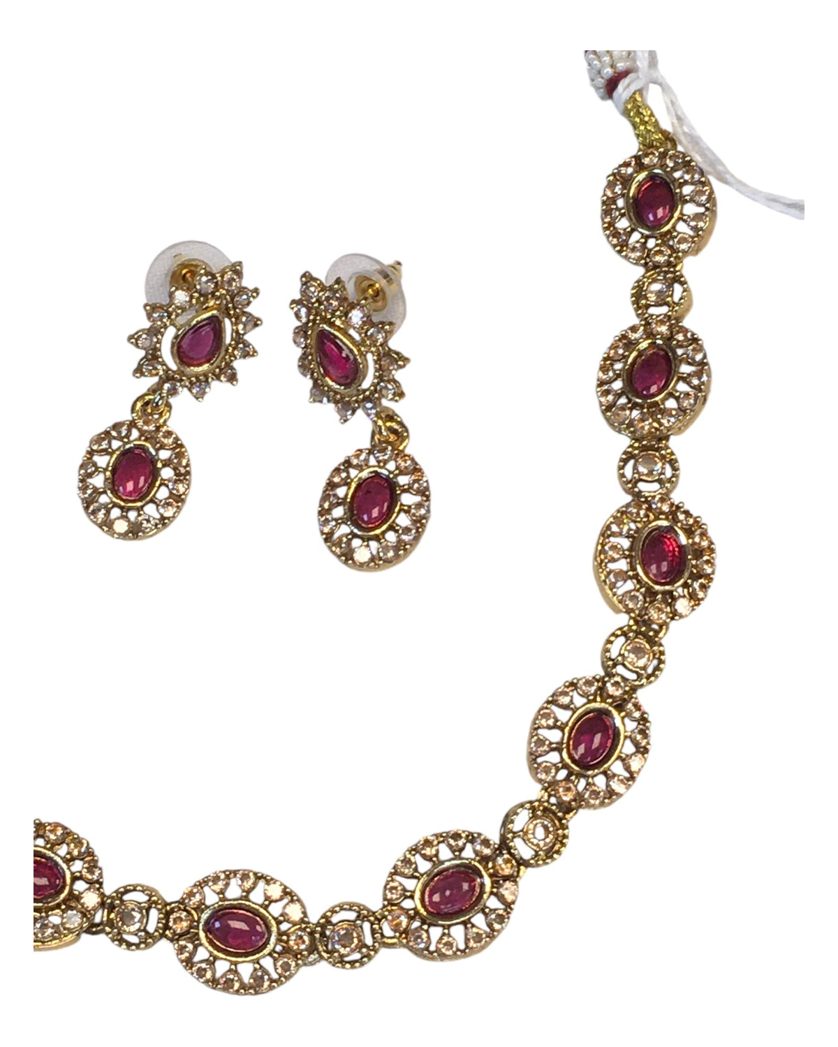 Fuchsia / Magenta Pink - Small Size Gold Finish Necklace Set with Earrings - SB1124 11A24 - Prachy Creations