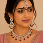 Fuchsia Pink - Large Size Antique Gold Finish Necklace Set with Earrings & Tika (Head Piece) - UK Stock - JIG86 08C25 - Prachy Creations