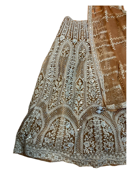 Full Mirror Work Gold Lehenga Set - Size 12 (38") - UK Stock - 24h Dispatch - KTC250655 JJ - Prachy Creations
