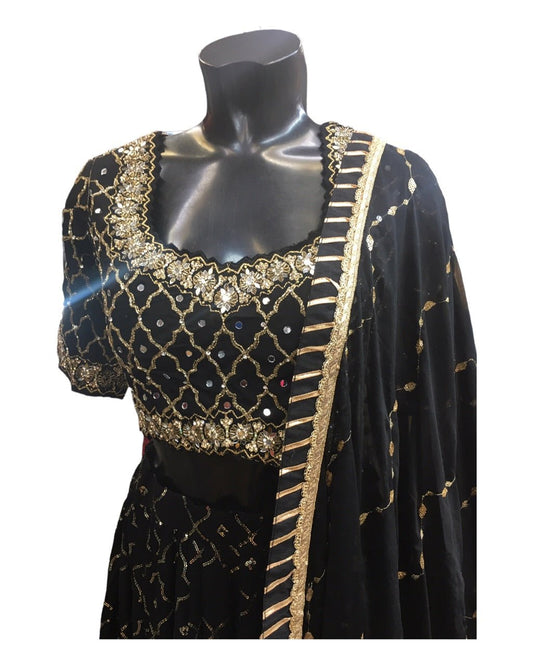 Fully Embroidered Black Lehenga Set - Size 16 & 18 (42"/44") - UK Stock - 24h Dispatch - KTC2423 TT0124 - Prachy Creations