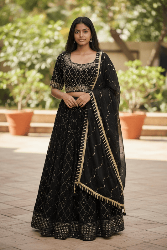 Fully Embroidered Black Lehenga Set - Size 16 & 18 (42"/44") - UK Stock - 24h Dispatch - KTC2423 TT0124 - Prachy Creations