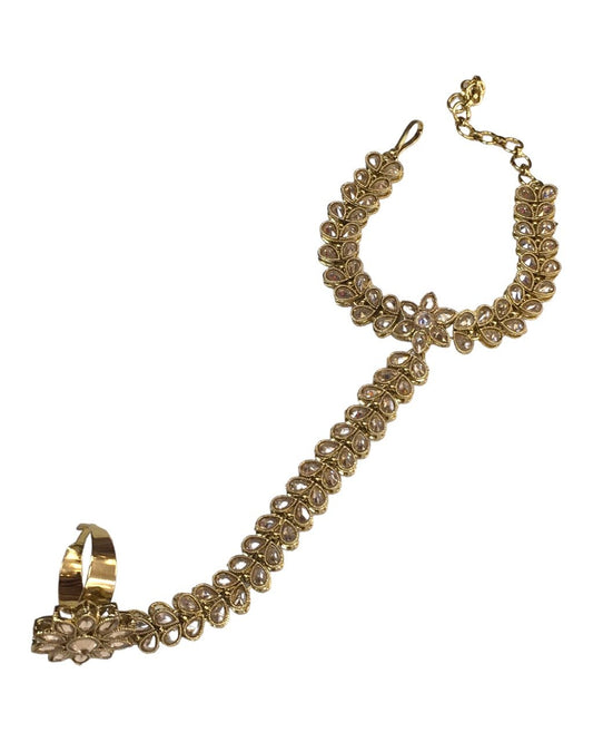 Gold - Antique Finish Panja / Indian Ladies Hand Accessory - Fashion Jewellery - Bollywood - Weddings - JIG495 J 0523 - Prachy Creations