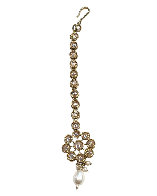 Gold - Antique Gold Finish Medium Size Tika Head Piece - Indian Ladies Fashion Jewellery - AE2432 11Vp24 - Prachy Creations