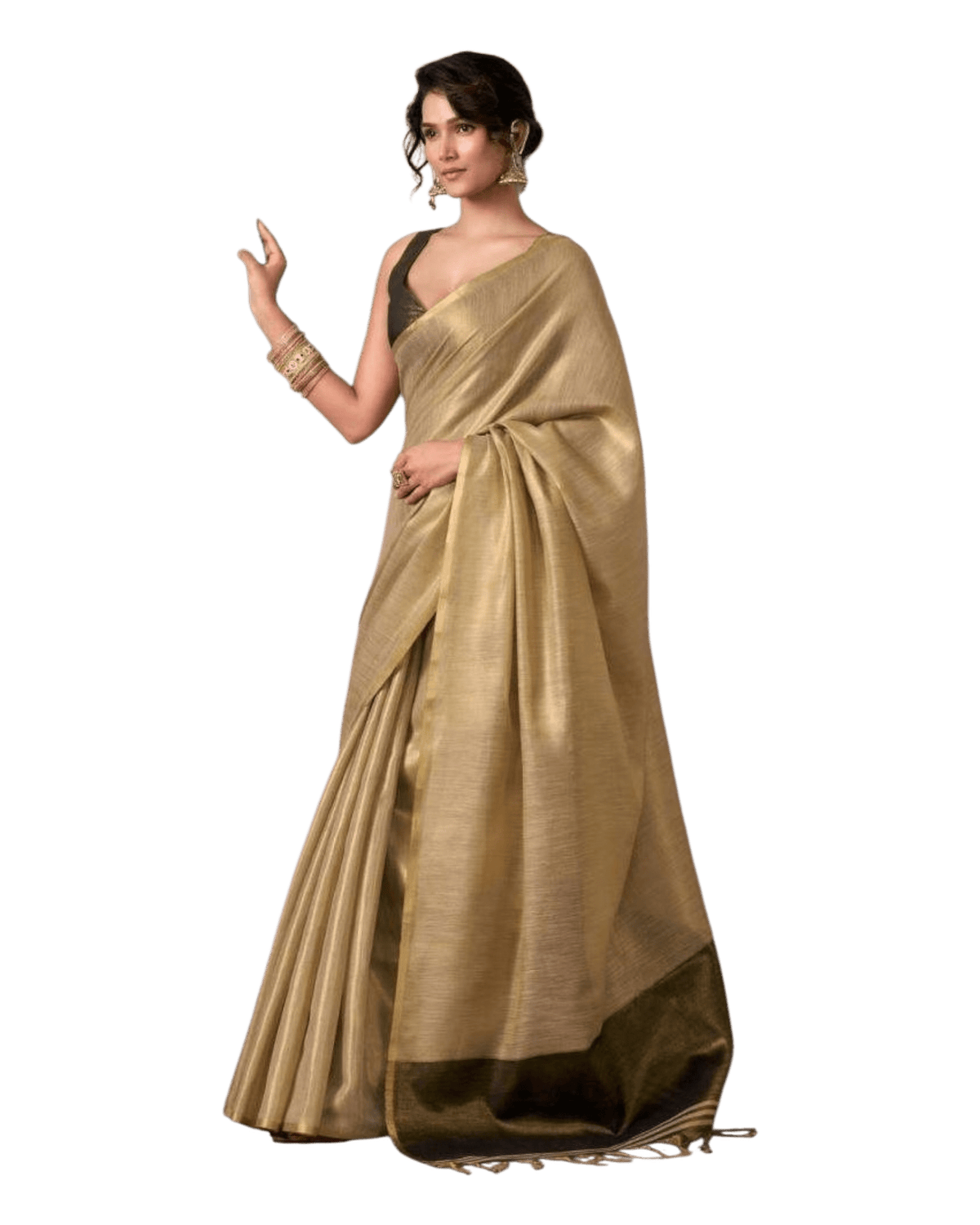 Gold - Classic Plain Cotton Silky Fancy Saree with Blouse Piece - UK Stock - 2/3 days Delivery 12KV25 RP515 - Prachy Creations