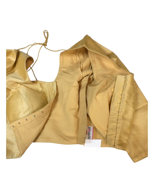 Gold - Dupion Silky Saree blouse with cups, Long Sleeves- 36" to 44" - RNK - R748-Ap - Prachy Creations