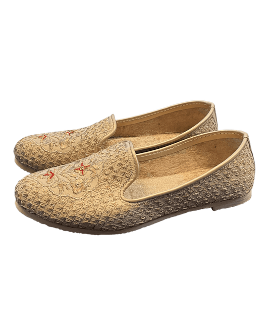 Gold Embroidered - Loafer Style Mojri - Indian Mens shoes - Mojari , Khossay - Sherwani / Kurta - PAL2603 C - Prachy Creations