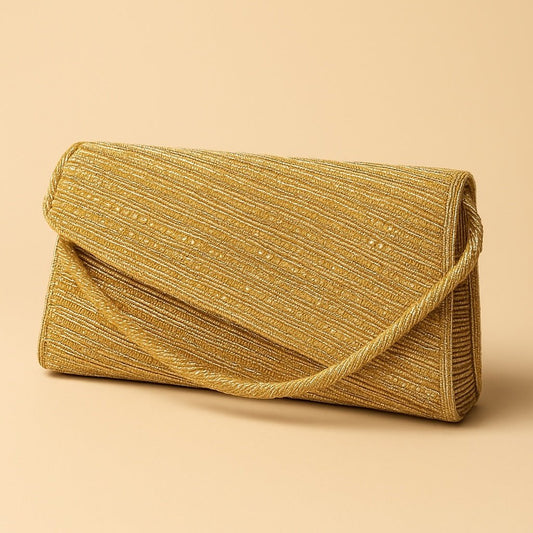 Gold Finish - Rich Hand Embroidered Clutch Bag / Handbag -Bollywood / Weddings - AKB264 05KP25 - Prachy Creations