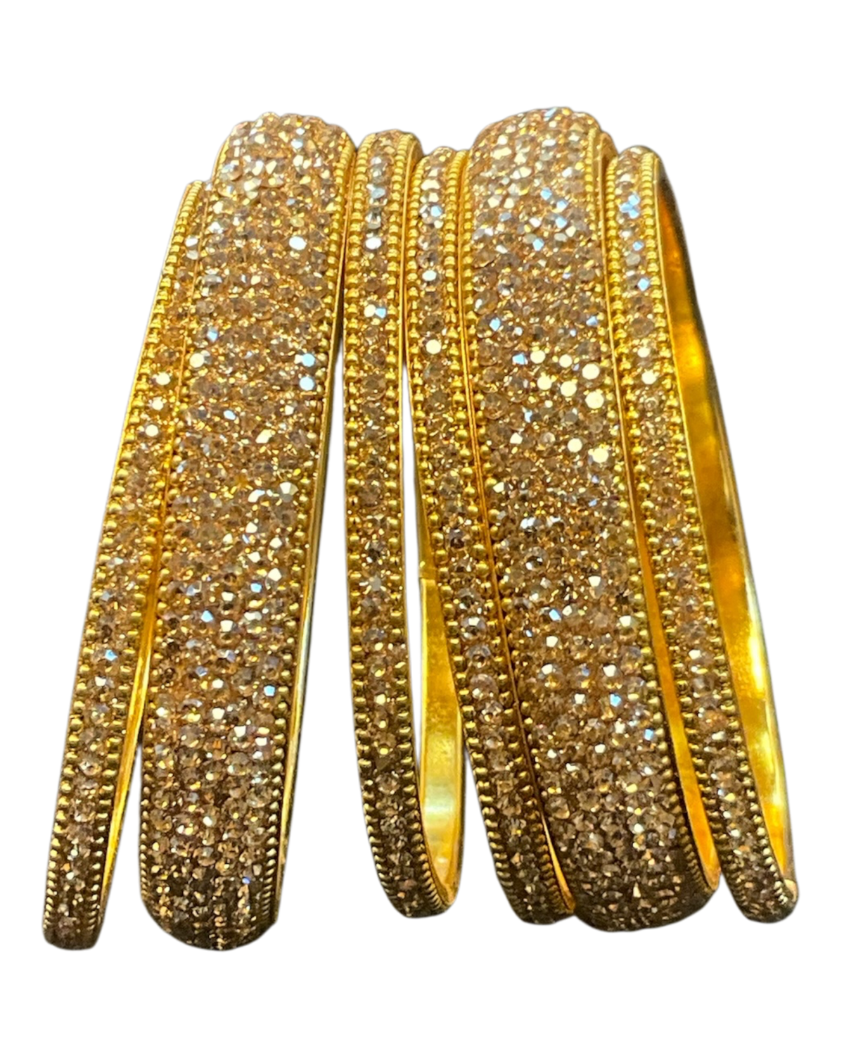 Gold Finish - Set of 6 Stone Bangles - M to XXL - 5Line 07Kp26 - Prachy Creations