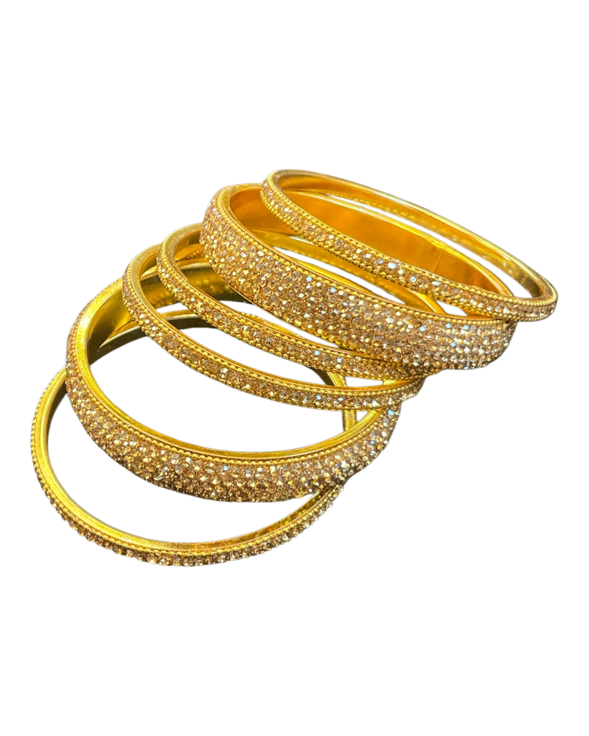 Gold Finish - Set of 6 Stone Bangles - M to XXL - 5Line 07Kp26 - Prachy Creations