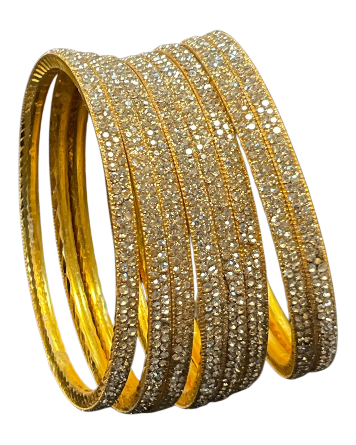Gold Finish - Set of 8 Stone Bangles - M to XXL - HAN2601 07Ka26 - Prachy Creations