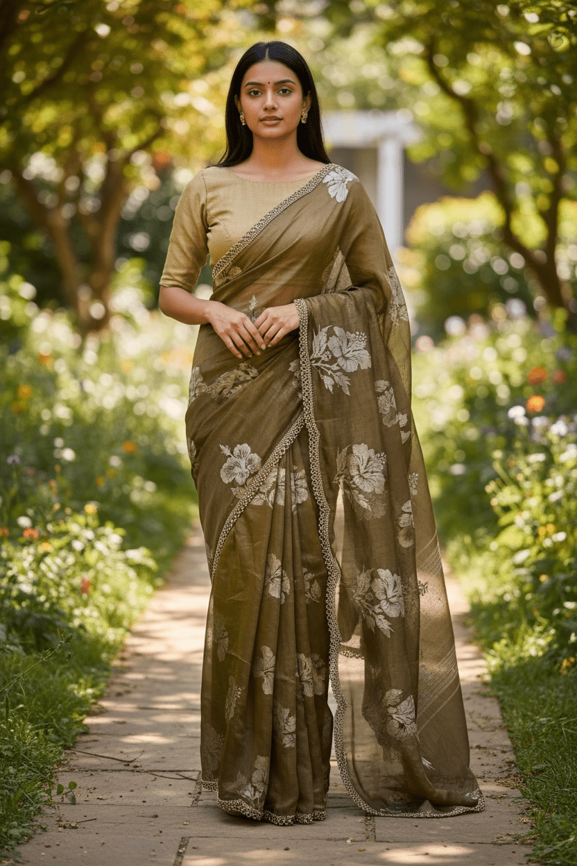 Gold - Floral Printed Blouse Piece - UK stock - 24hr Dispatch - RS2504 VP - Prachy Creations