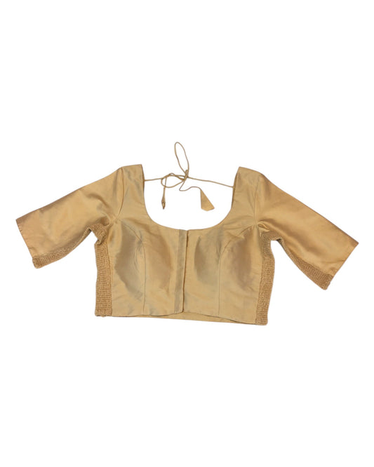 Gold - HYBRID Silky Saree blouse - With Elastic on both side for Great fit - Size 34"-44" - XS, S, M, L, XL, XXL - VAM1216 A - Prachy Creations