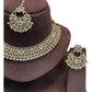 Gold - Large Size Antique Gold Finish Necklace Set with Earrings & Tika Head Piece - SJ01 KVp - Prachy Creations