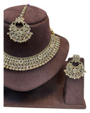 Gold - Large Size Antique Gold Finish Necklace Set with Earrings & Tika Head Piece - SJ01 KVp - Prachy Creations