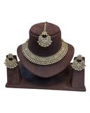 Gold - Large Size Antique Gold Finish Necklace Set with Earrings & Tika Head Piece - SJ01 KVp - Prachy Creations