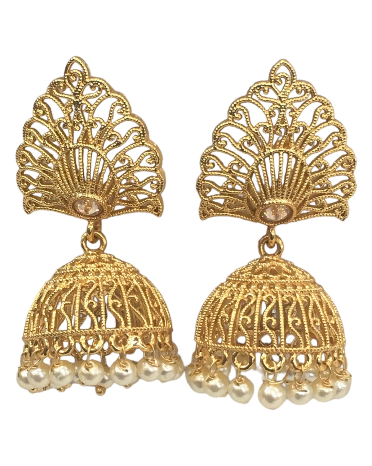 Gold - Medium - Gold Finish Traditional Zhumki Earrings - Bollywood - Weddings - SV2413 T 0724 - Prachy Creations