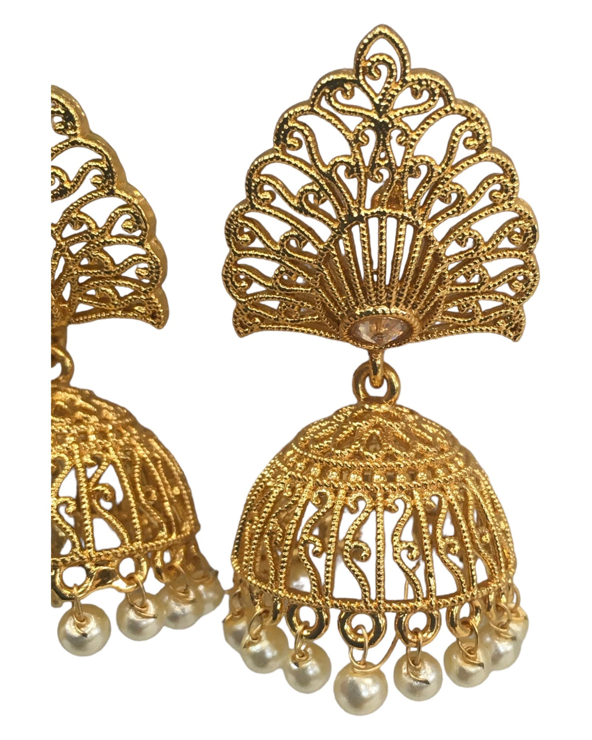 Gold - Medium - Gold Finish Traditional Zhumki Earrings - Bollywood - Weddings - SV2413 T 0724 - Prachy Creations