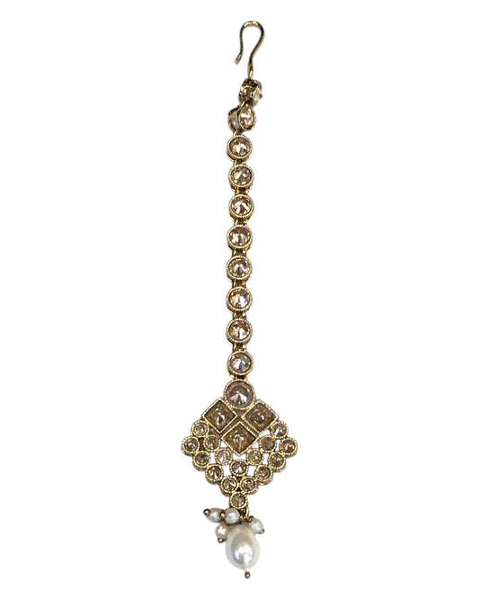 Gold / Neutral - Antique Gold Finish Medium Size Tika Head Piece - Indian Ladies Fashion Jewellery - AE2441 11Vp24 - Prachy Creations