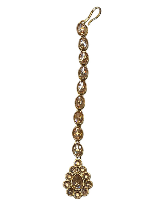 Gold / Neutral - Antique Gold Finish Small Size Tika Head Piece - Indian Ladies Fashion Jewellery - AE2430 11Vp24 - Prachy Creations