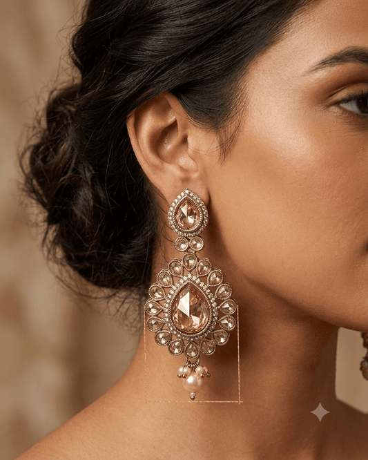 Gold / Neutral - Large - Antique Gold Finish Traditional Earrings - Bollywood - Weddings - 15ER549 07A26 - Prachy Creations