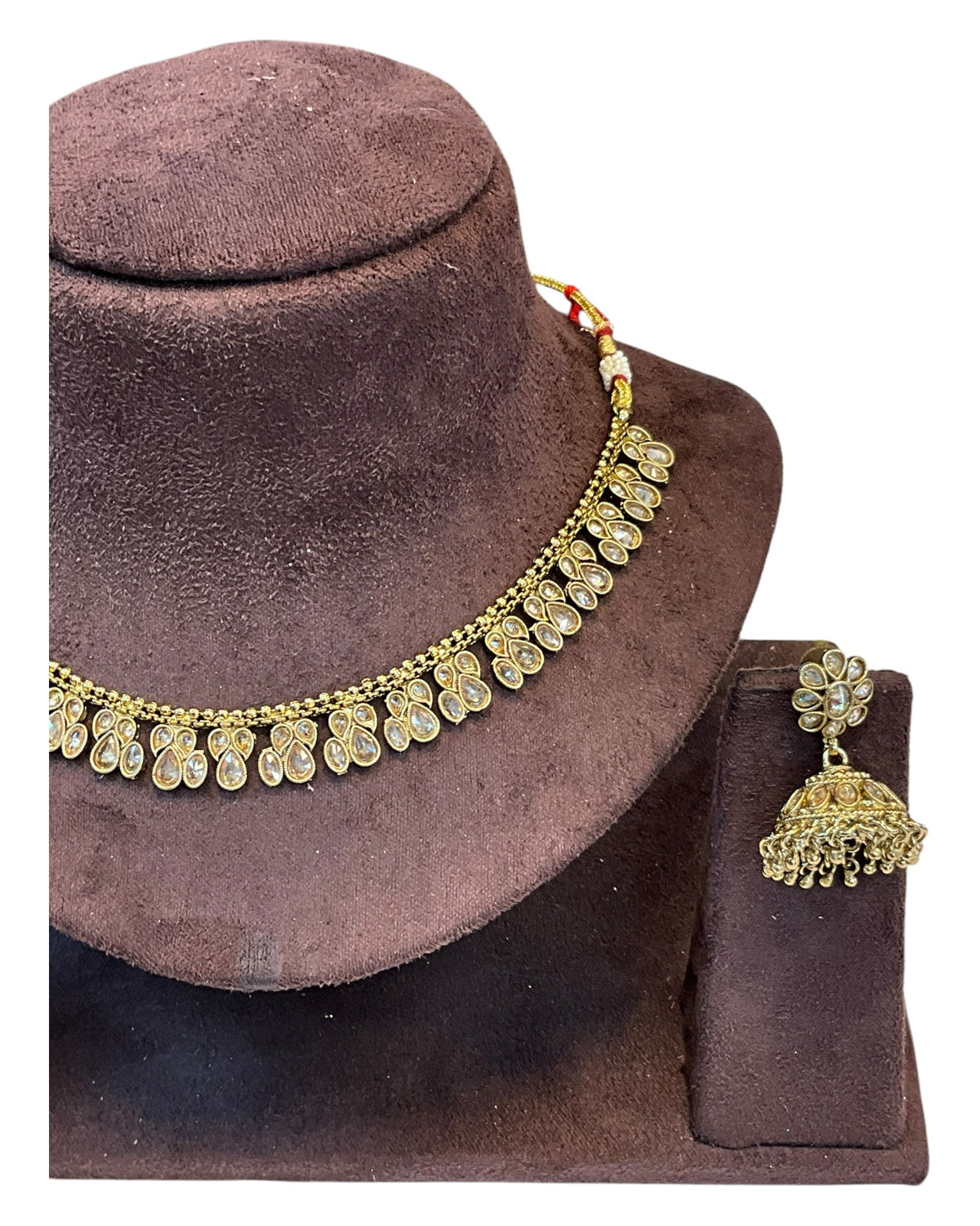 Gold / Neutral - Medium Size Antique Gold Finish Necklace Set - AE2508 H 0525 - Prachy Creations