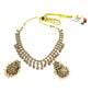 Gold / Neutral - Medium Size Antique Gold Finish Necklace Set with Earrings - SJ06 08H25 - Prachy Creations