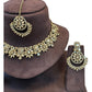 Gold / Neutral - Medium Size Antique Gold Finish Necklace Set with Earrings & Tika Head piece - JD7468 R 0525 - Prachy Creations