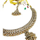 Gold / Neutral - Medium Size Antique Gold Finish Necklace Set with Earrings & Tika Head piece - SAJ03 C 0825 - Prachy Creations