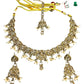 Gold / Neutral - Medium Size Antique Gold Finish Necklace Set with Earrings & Tika Head piece - SAJ04 08C25 - Prachy Creations