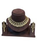 Gold / Neutral / Pearl - Large Size Antique Gold Finish Necklace Set with Earrings - JE33 A 0525 - Prachy Creations