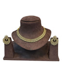 Gold / Neutral / Pearl - Small Size Antique Gold Finish Necklace Set - AE2505 Ap 0525 - Prachy Creations