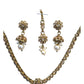 Gold / Neutral - Small Size Antique Gold Finish Necklace Set with Earrings & Head Piece /Tika- SLV79 11A24 - Prachy Creations