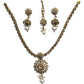 Gold / Neutral - Small Size Antique Gold Finish Necklace Set with Earrings & Head Piece /Tika- SLV79 11A24 - Prachy Creations