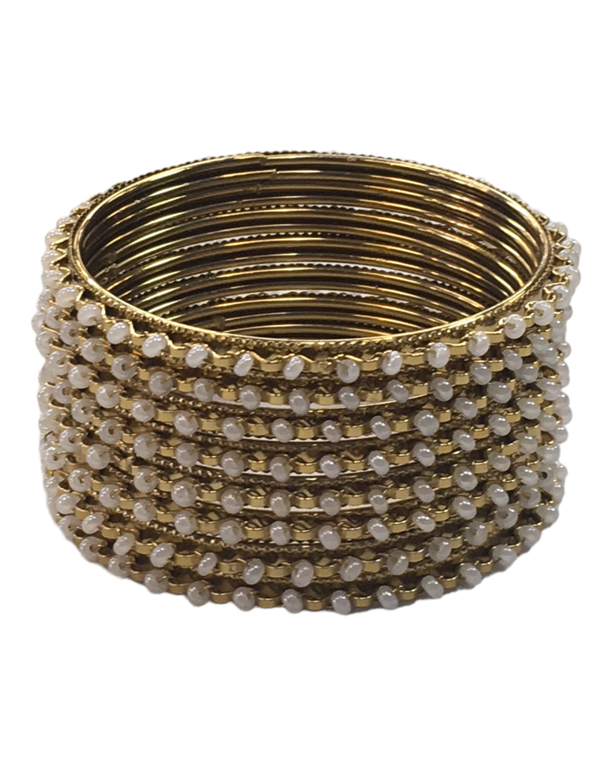 Gold / Pearl - Set of 8 Stone Bangles - Antique Gold Finish - JAN5310 Kp 0923 - Prachy Creations
