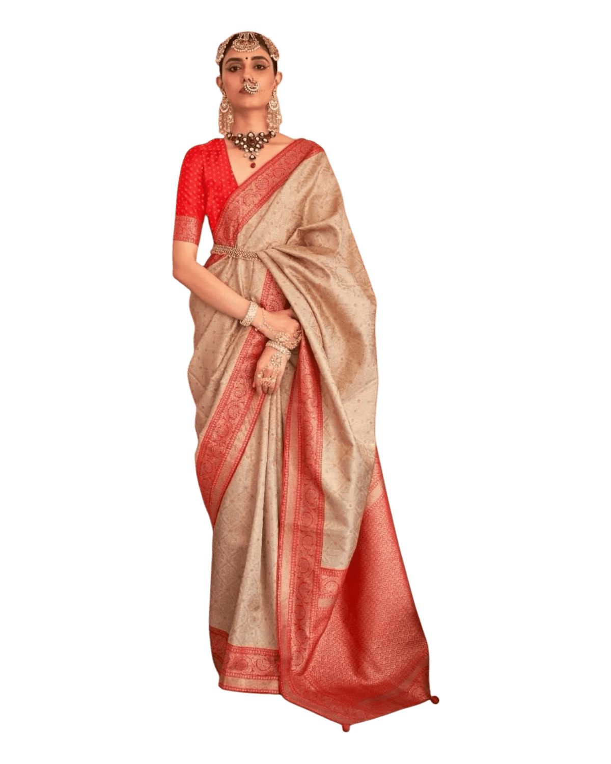 Gold / Red - Silky Handloom Banarasi Saree with Blouse Piece - 12TY25 REW1046 - Prachy Creations