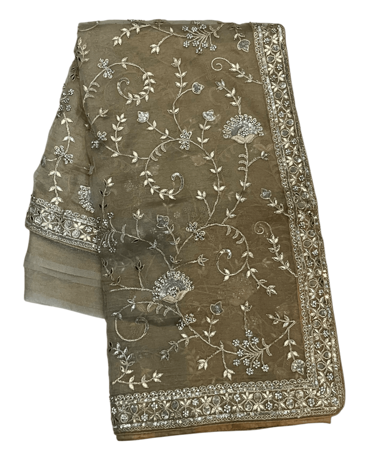 Gold - Rich Bridal Saree with Allover Embroidery and Blouse Piece - UK stock - 24hr Dispatch - RS2517 PK - Prachy Creations