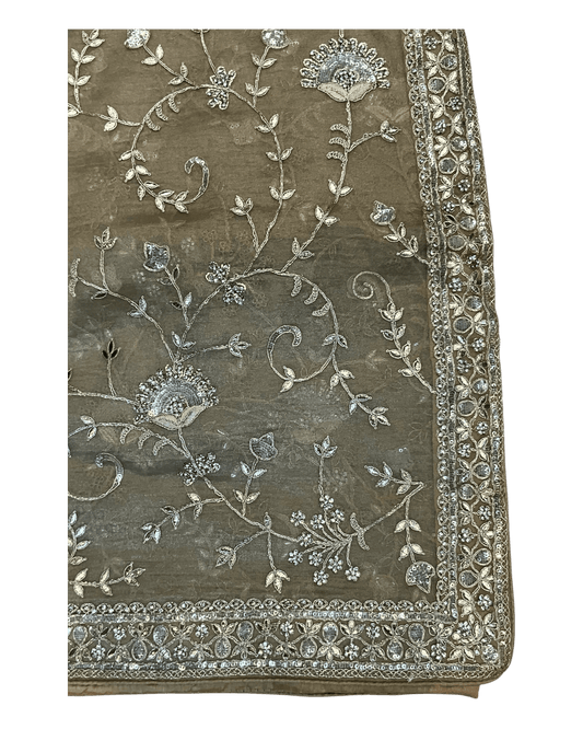 Gold - Rich Bridal Saree with Allover Embroidery and Blouse Piece - UK stock - 24hr Dispatch - RS2517 PK - Prachy Creations