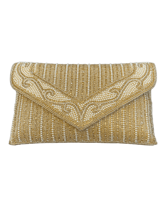 Gold - Rich Hand Embroidered Clutch Bag / Handbag -Bollywood / Weddings - MJ061 06KP26 - Prachy Creations