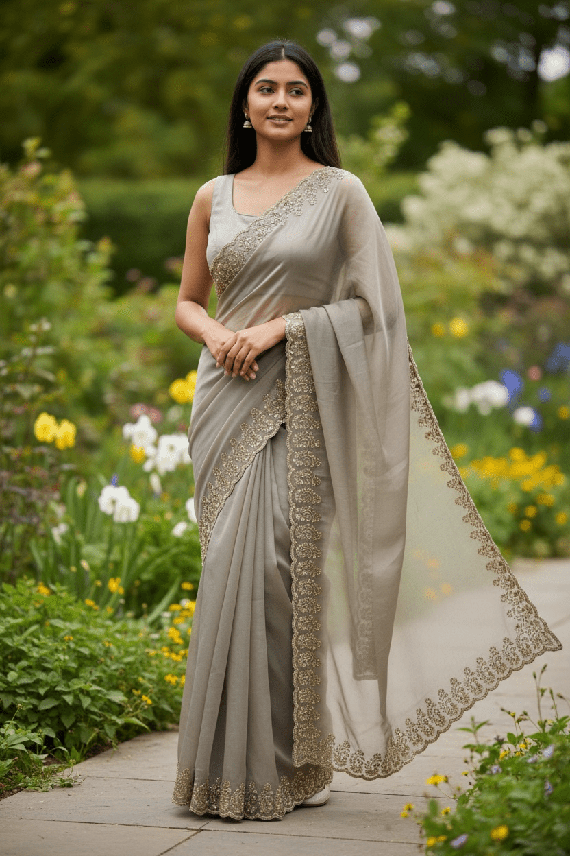 Gold - Rich Saree with Stone Work and Blouse Piece - UK stock - 24hr Dispatch - RS2516 TH - Prachy Creations