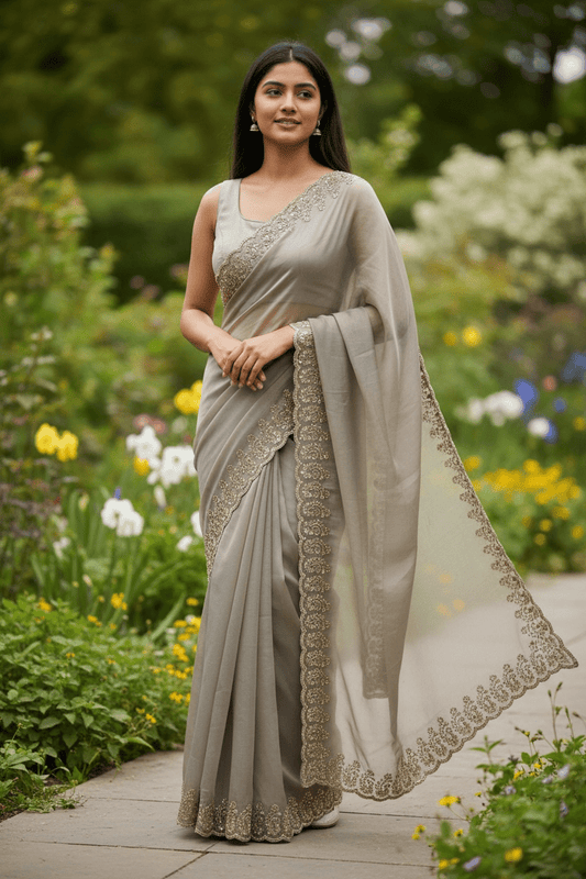 Gold - Rich Saree with Stone Work and Blouse Piece - UK stock - 24hr Dispatch - RS2516 TH - Prachy Creations