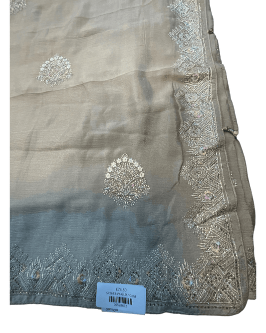 Gold - Saree with Thread / Stone Work and Blouse Piece - UK stock - 24hr Dispatch - SP2613 VY - Prachy Creations